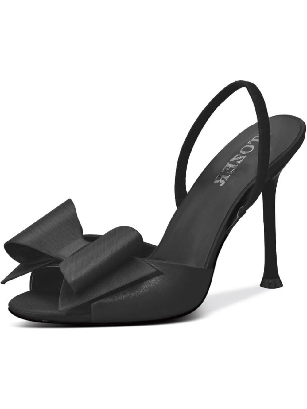 Satin Slingback Open Toe Mules Sandals with Bow - Stiletto Heels for Weddings